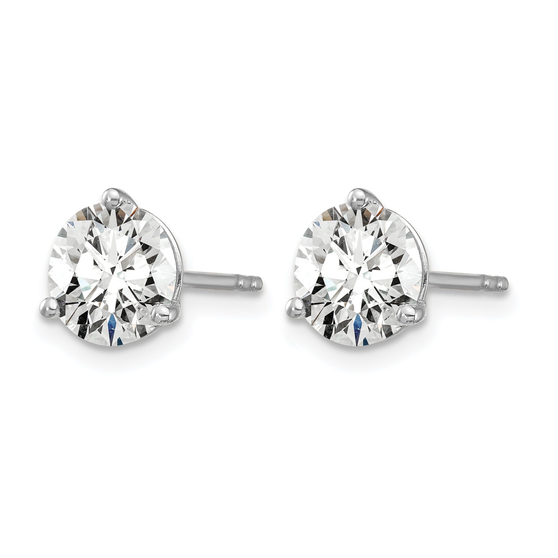 14k White Gold 5 carat Certified Lab Grown Diamond VS+ F+ Round Complete Three Prong Stud Earrings