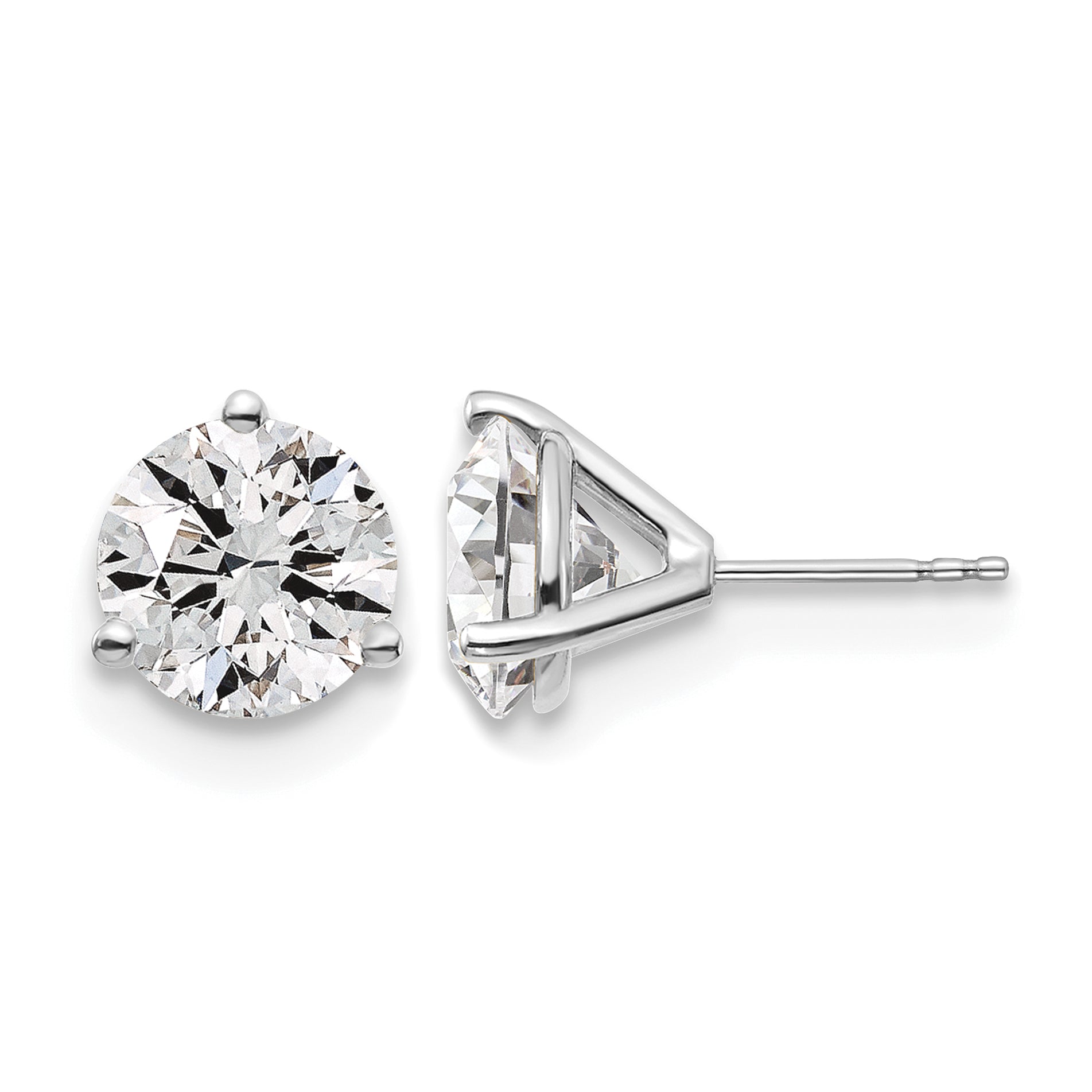 14K White Gold 6 ct Certified Lab-Created Diamond VS+ F+, 3-Prong Stud Earrings