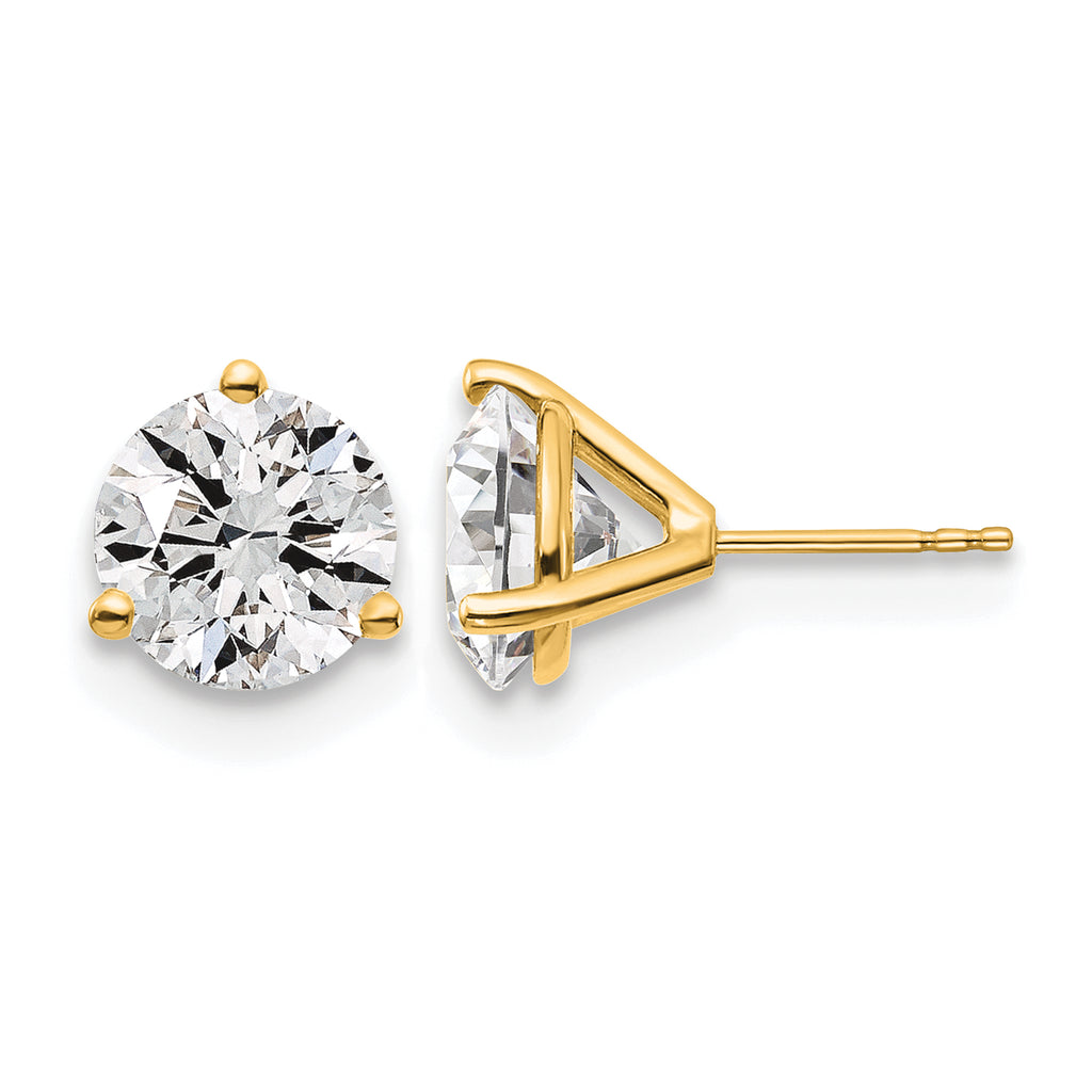 14K Yellow Gold 6 ct Certified Lab-Created Diamond VS+ F+, 3-Prong Stud Earrings