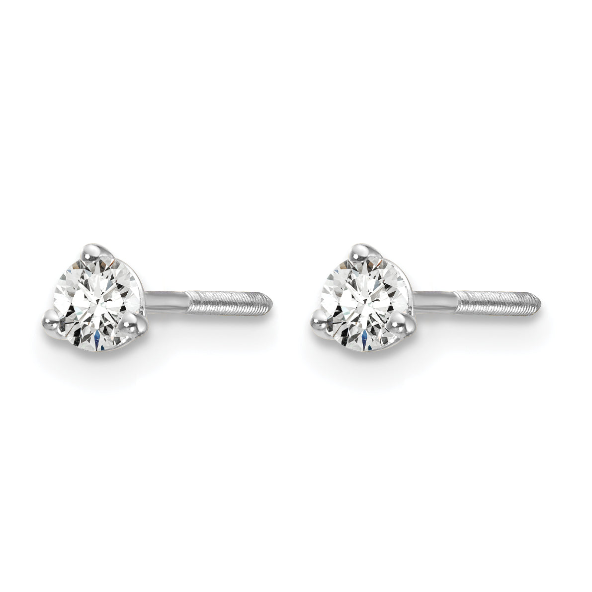 14K White Gold 1/5 ct Certified Lab-Created Diamond VS/SI+ G+, 3-Prong Screw-Back Stud Earrings
