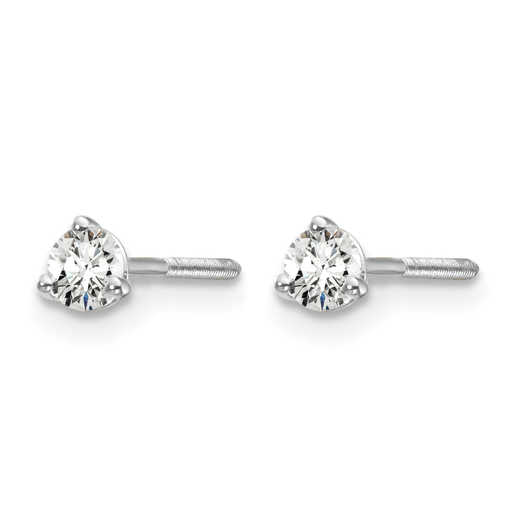 14K White Gold 1/5 ct Lab-Created Diamond VS+ F+, 3-Prong Screw-Back Stud Earrings