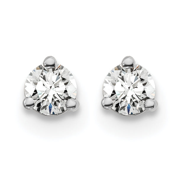 14k White Gold 1/5 carat Lab Grown Diamond VS/SI+ G+ Round Complete Three Prong Screwback Stud Earrings