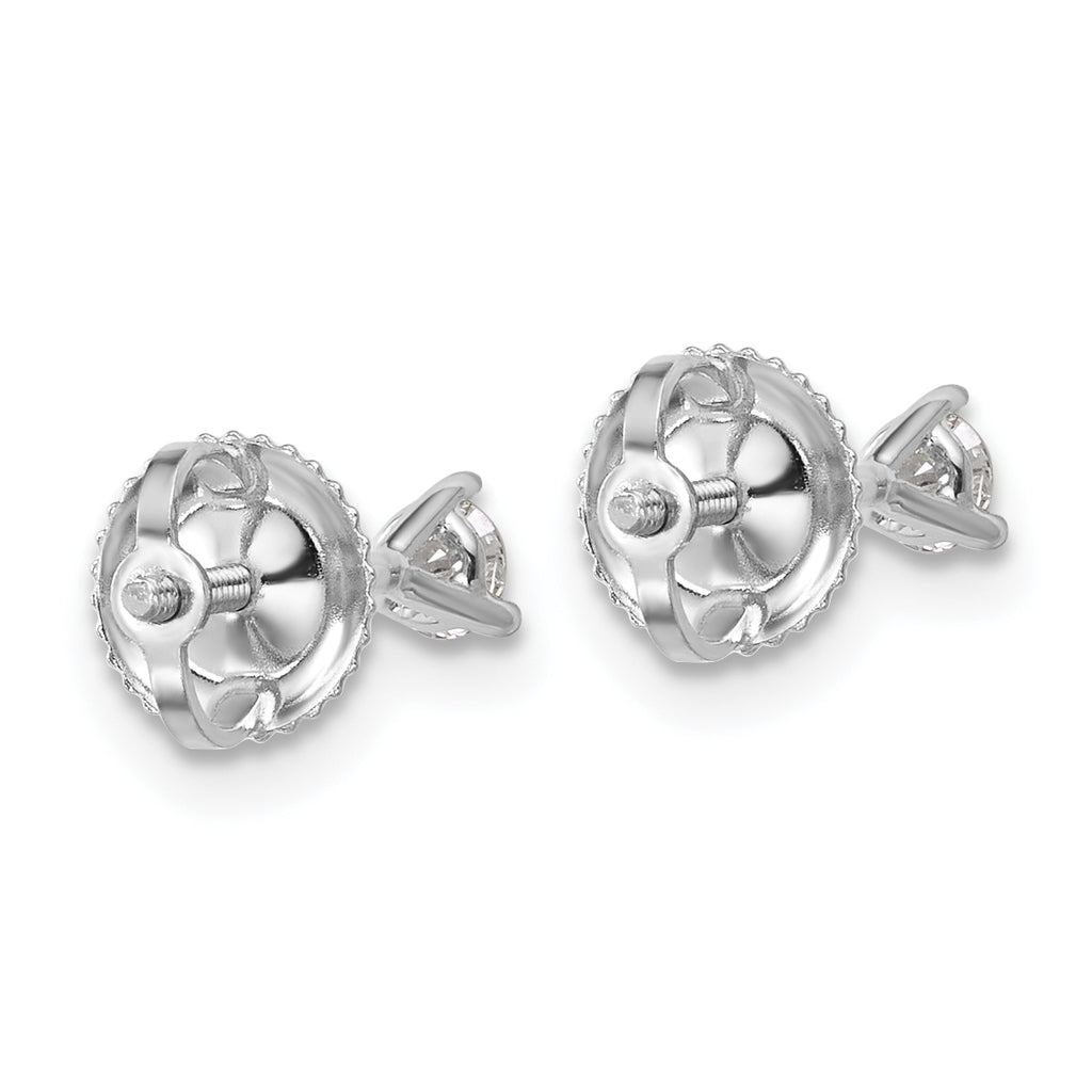 14K White Gold 1/5 ct Certified Lab-Created Diamond VS+ F+, 3-Prong Screw-Back Stud Earrings