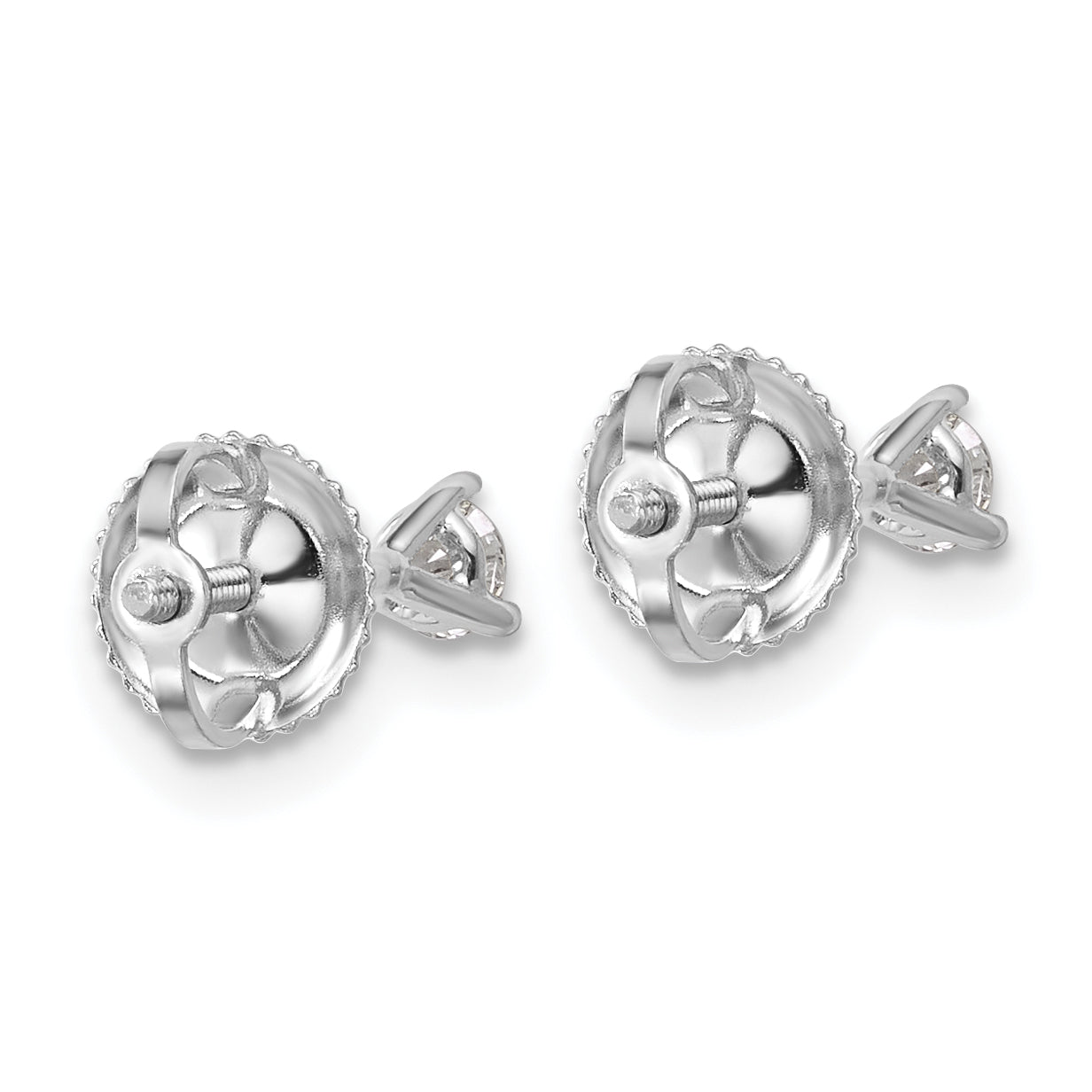 14K White Gold 1/5 ct Lab-Created Diamond VS+ F+, 3-Prong Screw-Back Stud Earrings
