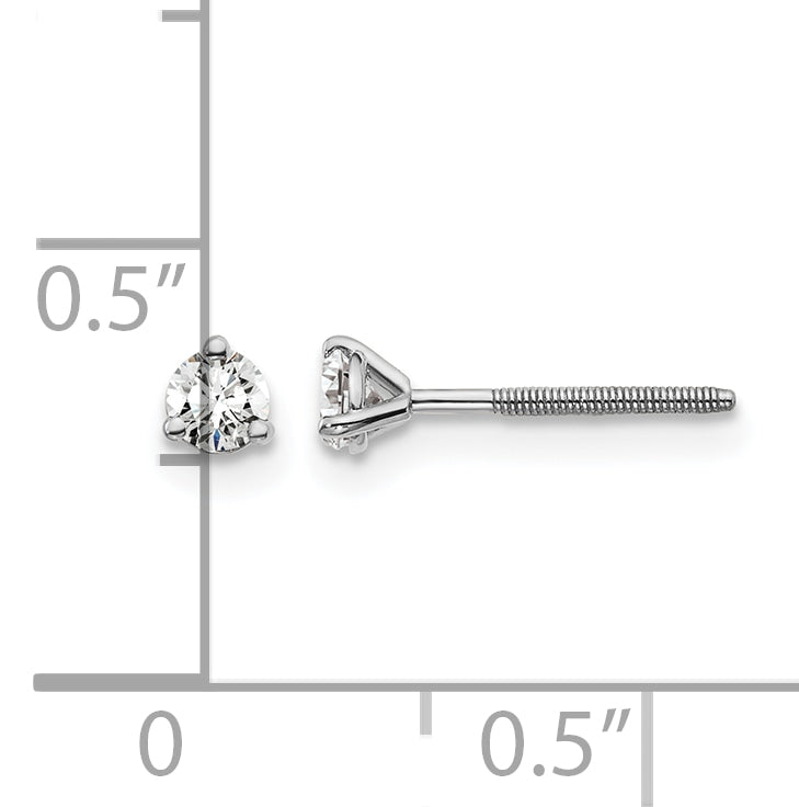 14k White Gold 1/5 carat Lab Grown Diamond VS/SI+ G+ Round Complete Three Prong Screwback Stud Earrings
