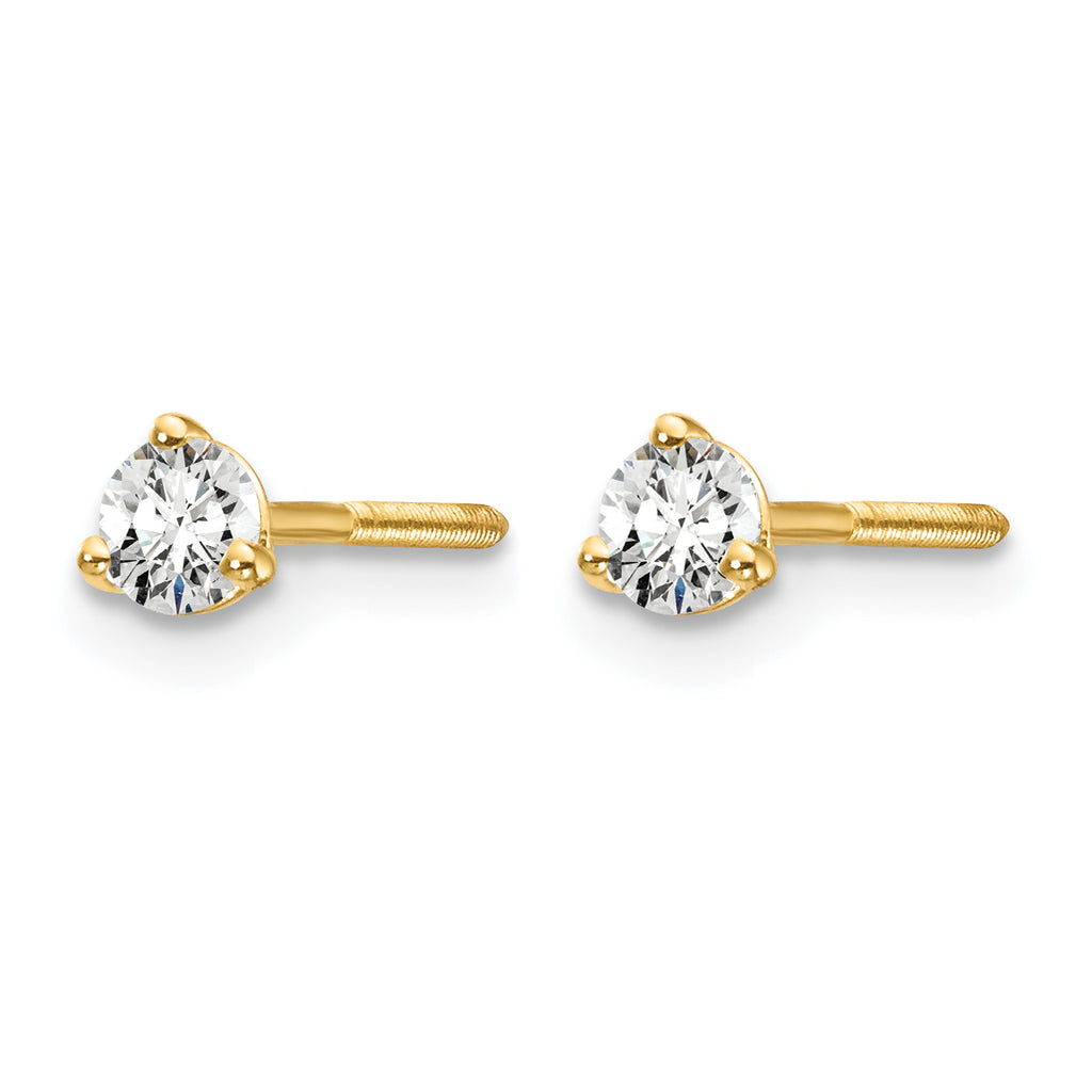 14K Yellow Gold 1/5 ct Lab-Created Diamond VS/SI+ G+, 3-Prong Screw-Back Stud Earrings