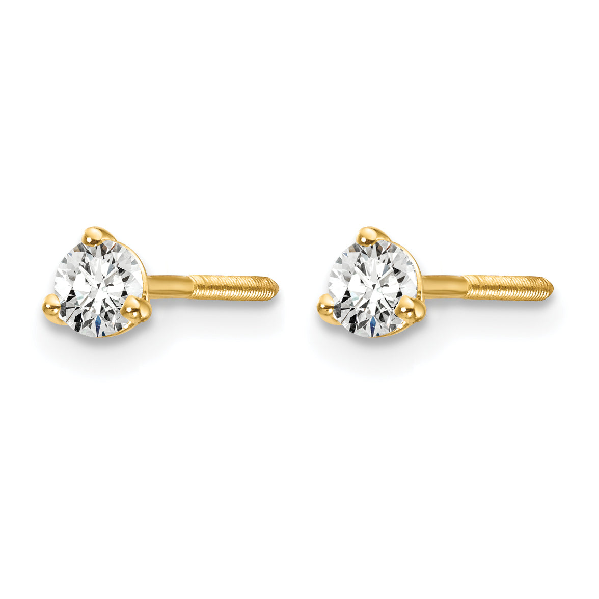 14K Yellow Gold 1/5 ct Lab-Created Diamond VS/SI+ G+, 3-Prong Screw-Back Stud Earrings