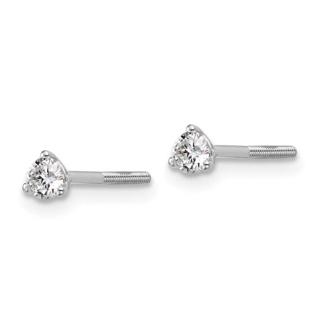 18K White Gold 1/4 ct Lab-Created Diamond VS+ F+, 3-Prong Screw-Back Stud Earrings