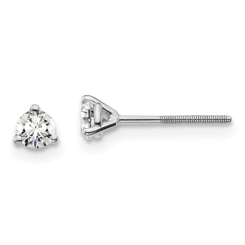 18K White Gold 1/4 ct Lab-Created Diamond VS+ F+, 3-Prong Screw-Back Stud Earrings
