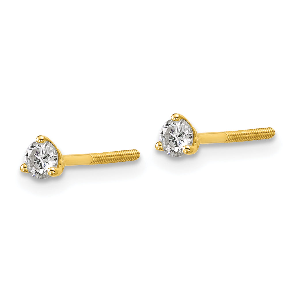 18K Yellow Gold 1/4 ct Certified Lab-Created Diamond VS+ F+, 3-Prong Screw-Back Stud Earrings