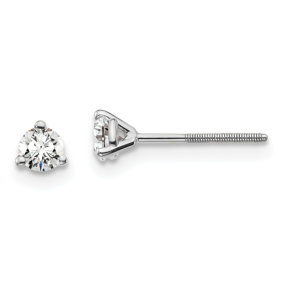 Platinum 1/4 ct Certified Lab-Created Diamond VS+ F+, 3-Prong Screw-Back Stud Earrings