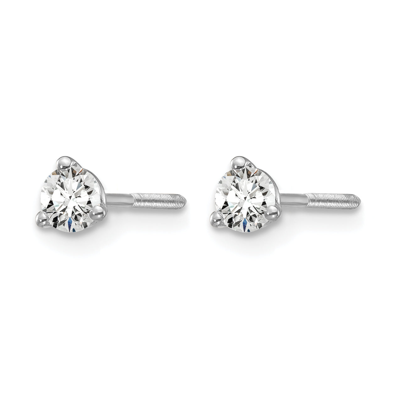 14K White Gold 1/4 ct Lab-Created Diamond VS+ F+, 3-Prong Screw-Back Stud Earrings Secondary image