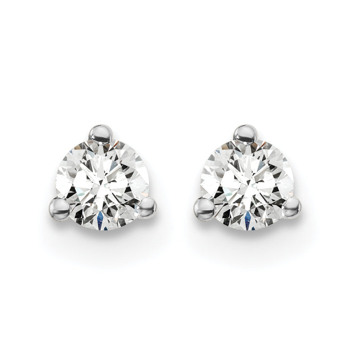 14K White Gold 1/4 ct Certified Lab-Created Diamond VS+ F+, 3-Prong Screw-Back Stud Earrings