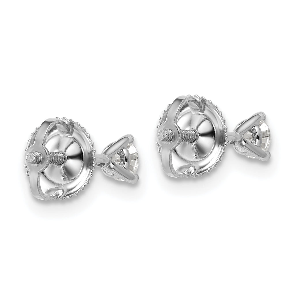 14K White Gold 1/4 ct Lab-Created Diamond VS+ F+, 3-Prong Screw-Back Stud Earrings