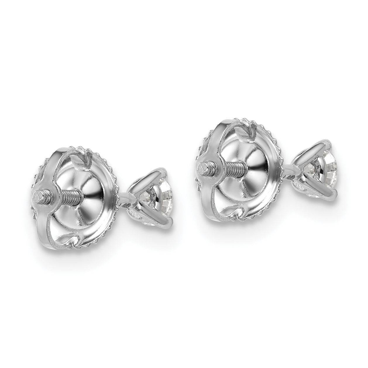 14K White Gold 1/4 ct Lab-Created Diamond VS+ F+, 3-Prong Screw-Back Stud Earrings