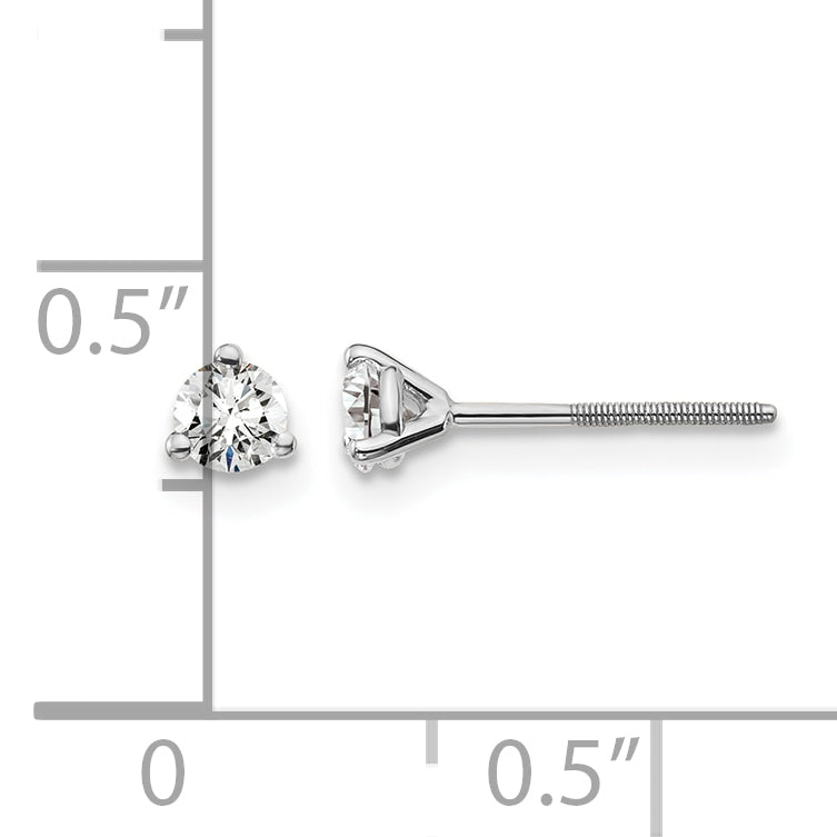 14K White Gold 1/4 ct Certified Lab-Created Diamond VS+ F+, 3-Prong Screw-Back Stud Earrings
