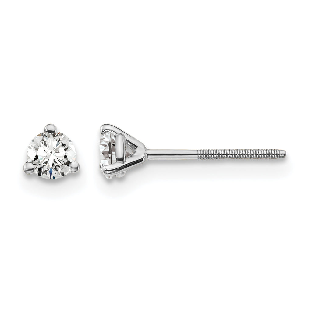 14K White Gold 1/4 ct Lab-Created Diamond VS/SI+ G+, 3-Prong Screw-Back Stud Earrings