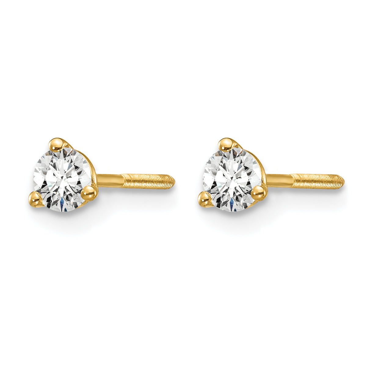 14k 1/4 carat Lab Grown Diamond VS+ F+ Round Complete Three Prong Screwback Stud Earrings