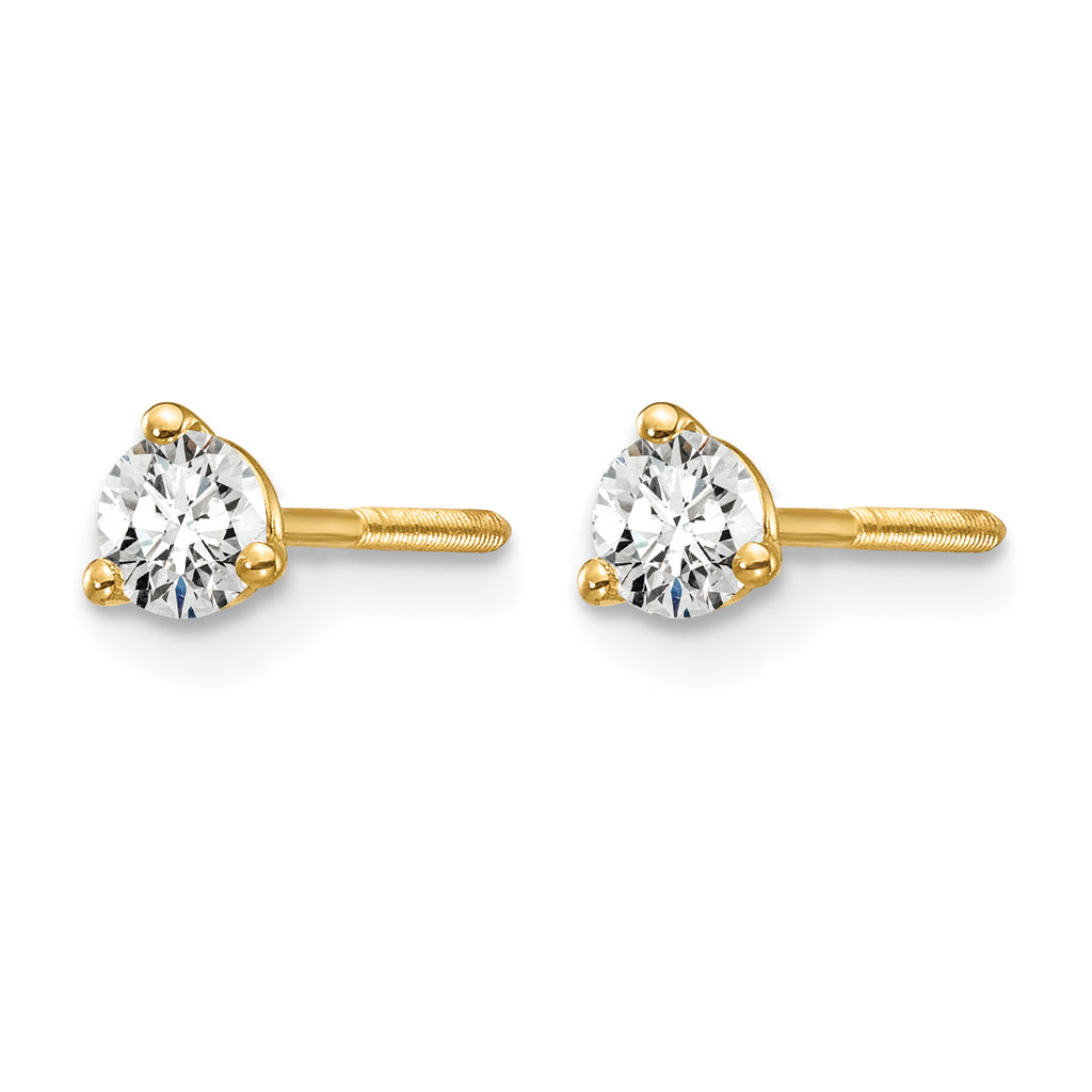 14k 1/4 carat Lab Grown Diamond VS+ F+ Round Complete Three Prong Screwback Stud Earrings