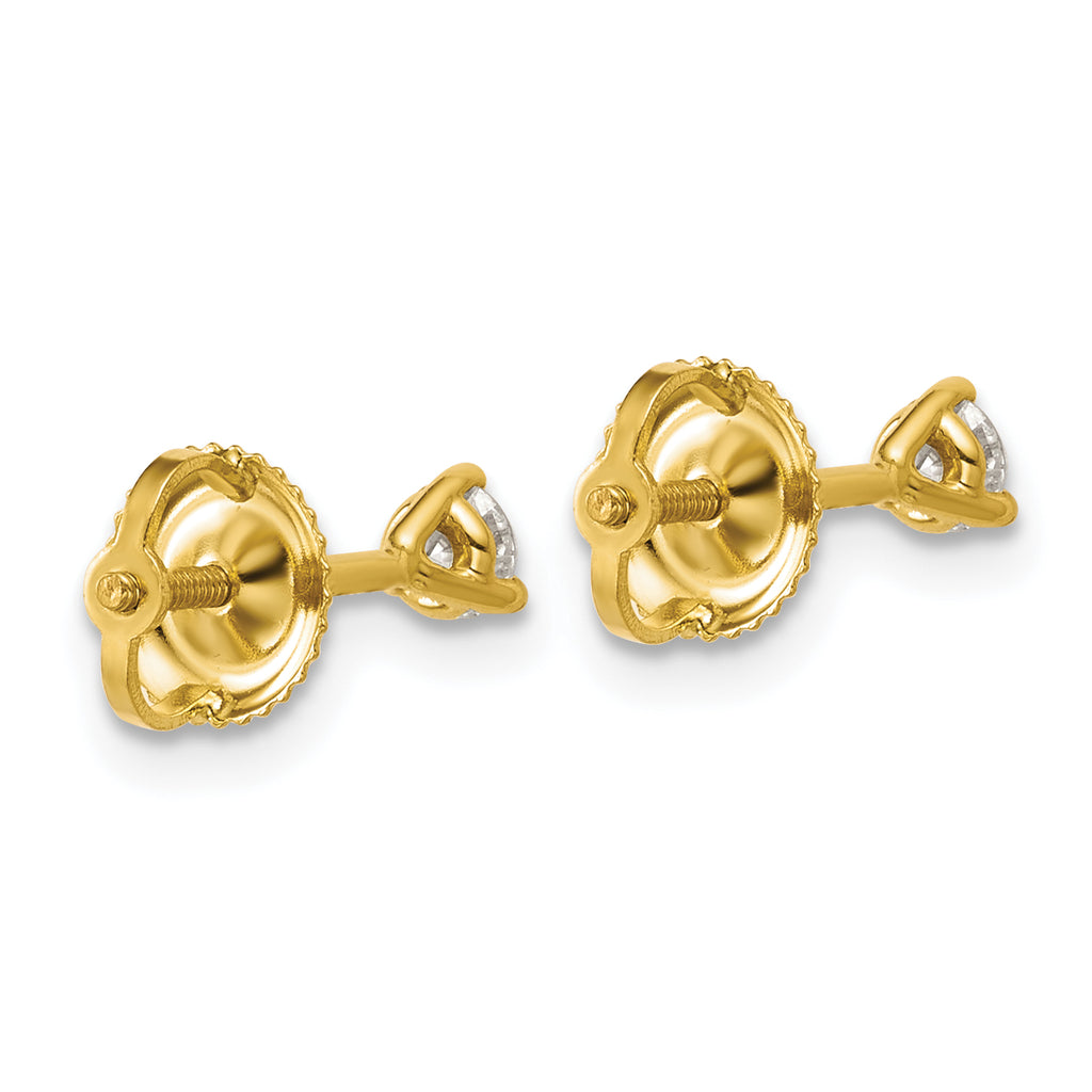 14K Yellow Gold 1/4 ct Lab-Created Diamond VS/SI+ G+, 3-Prong Screw-Back Stud Earrings