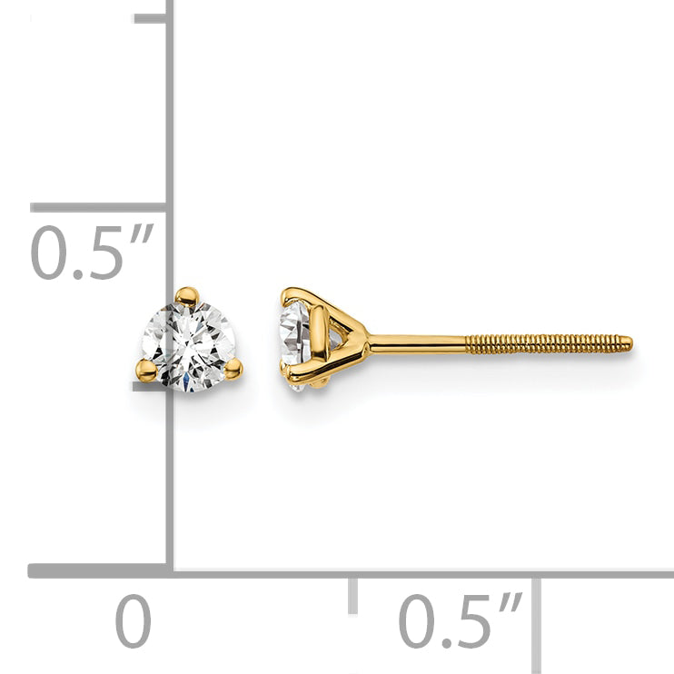 14k 1/4 carat Lab Grown Diamond VS+ F+ Round Complete Three Prong Screwback Stud Earrings