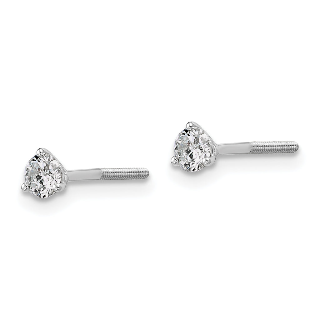 18K White Gold 1/3 ct Certified Lab-Created Diamond VS+ F+, 3-Prong Screw-Back Stud Earrings