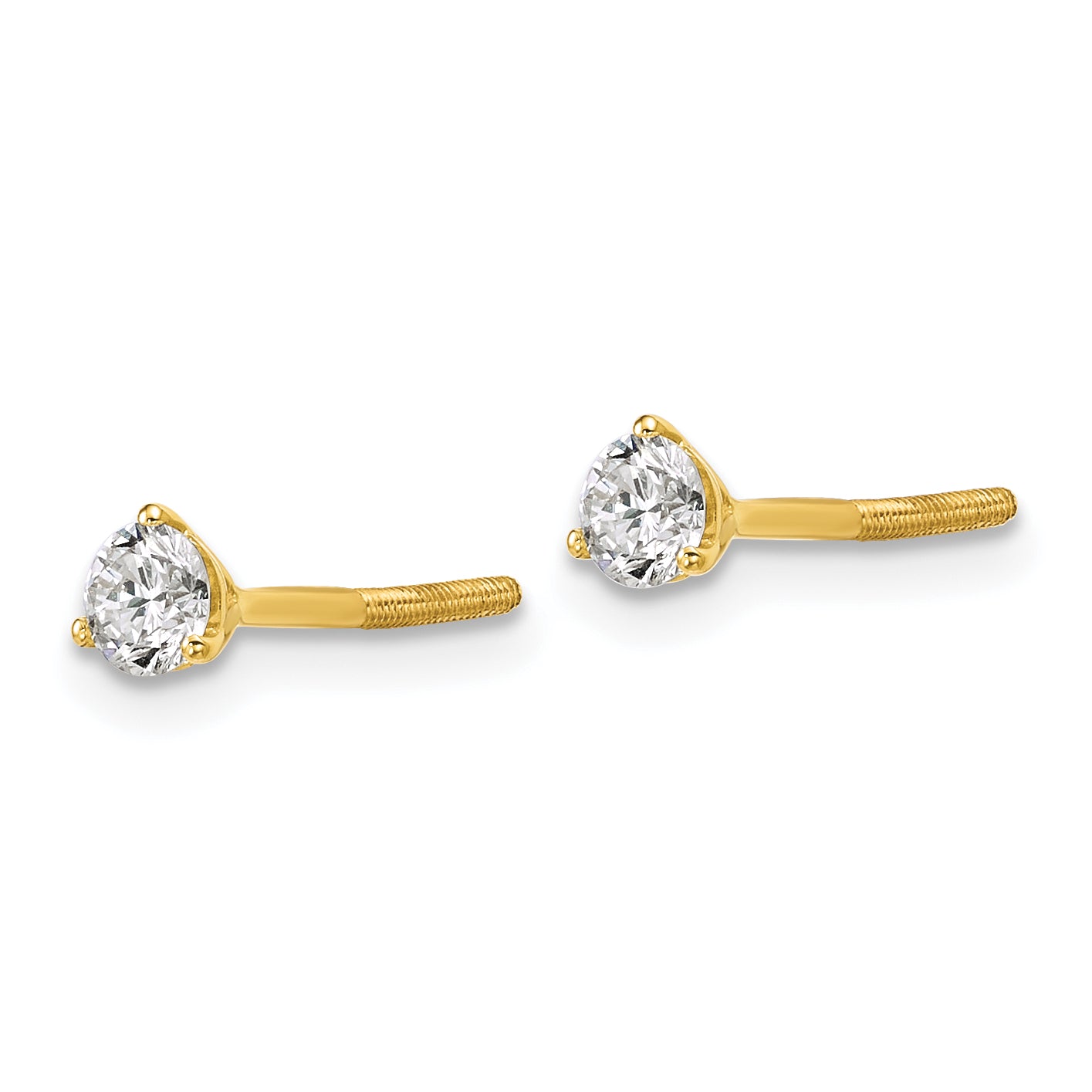 18K Yellow Gold 1/3 ct Certified Lab-Created Diamond VS+ F+, 3-Prong Screw-Back Stud Earrings Secondary image