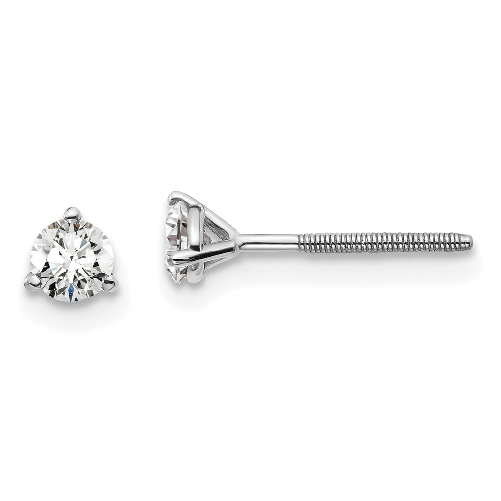 Platinum 1/3 ct Lab-Created Diamond VS+ F+, 3-Prong Screw-Back Stud Earrings