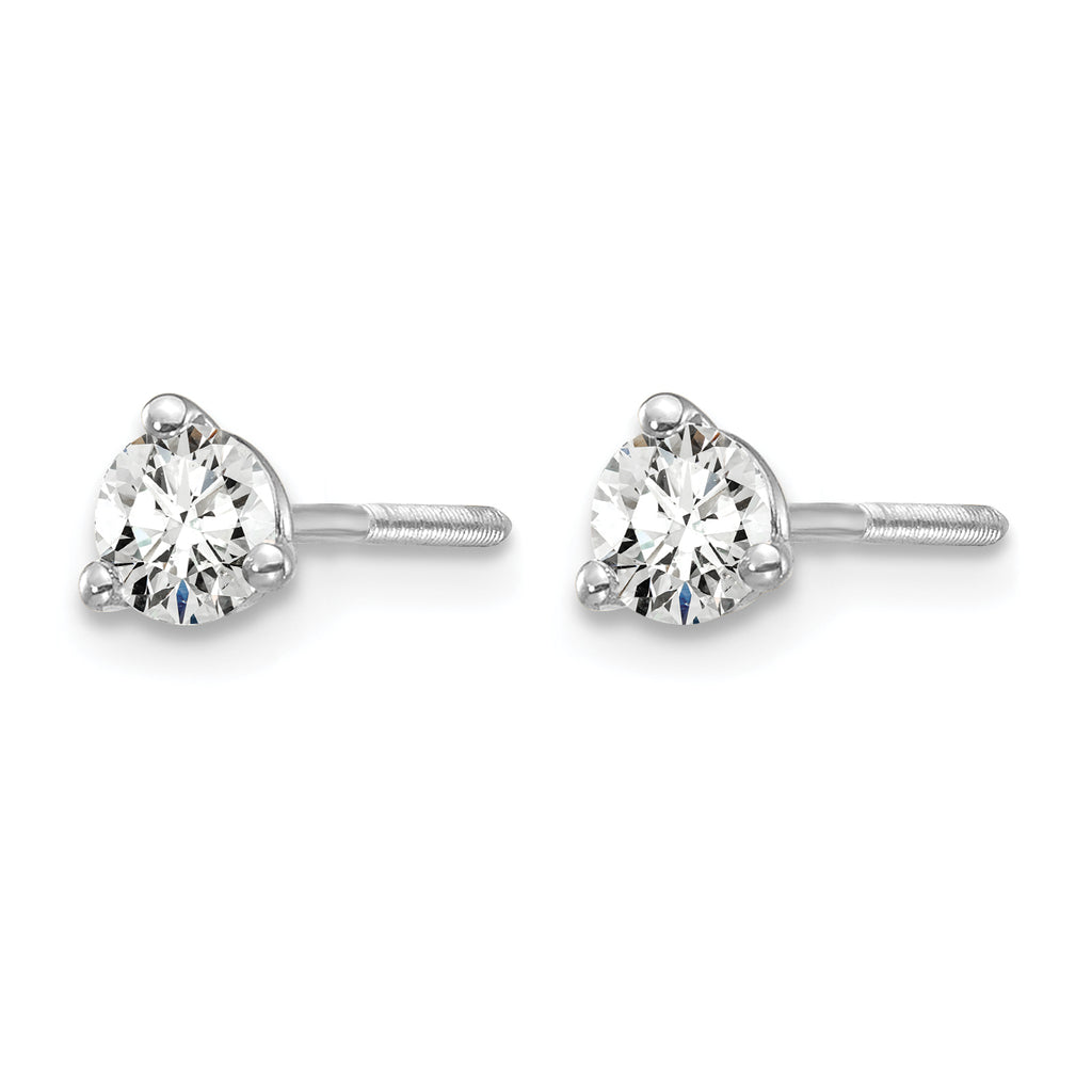 14K White Gold 1/3 ct Lab-Created Diamond VS+ F+, 3-Prong Screw-Back Stud Earrings