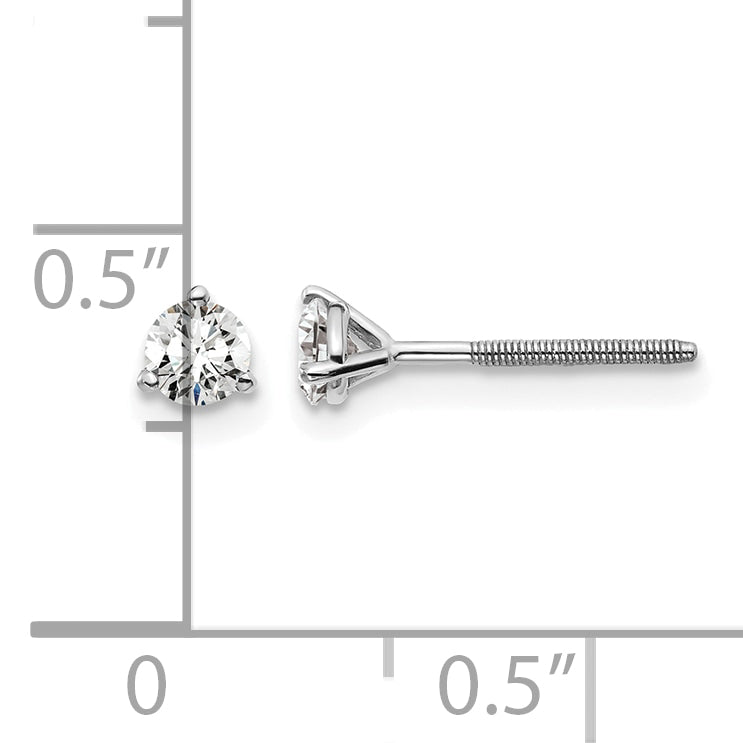 14K White Gold 1/3 ct Lab-Created Diamond VS/SI+ G+, 3-Prong Screw-Back Stud Earrings
