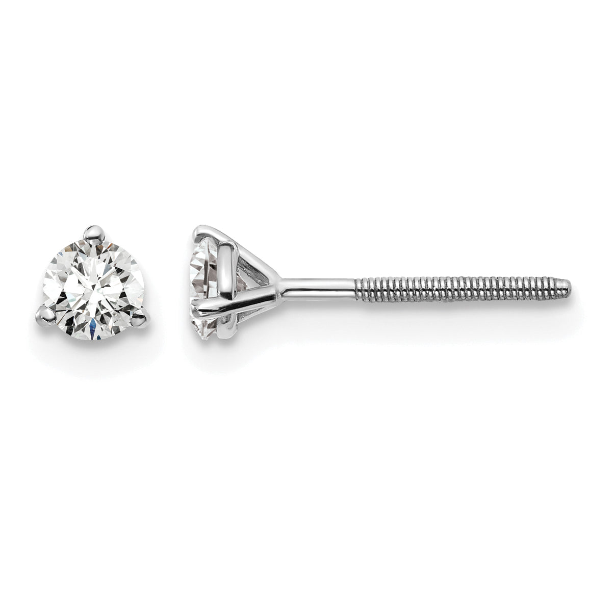 14K White Gold 1/3 ct Lab-Created Diamond VS+ F+, 3-Prong Screw-Back Stud Earrings