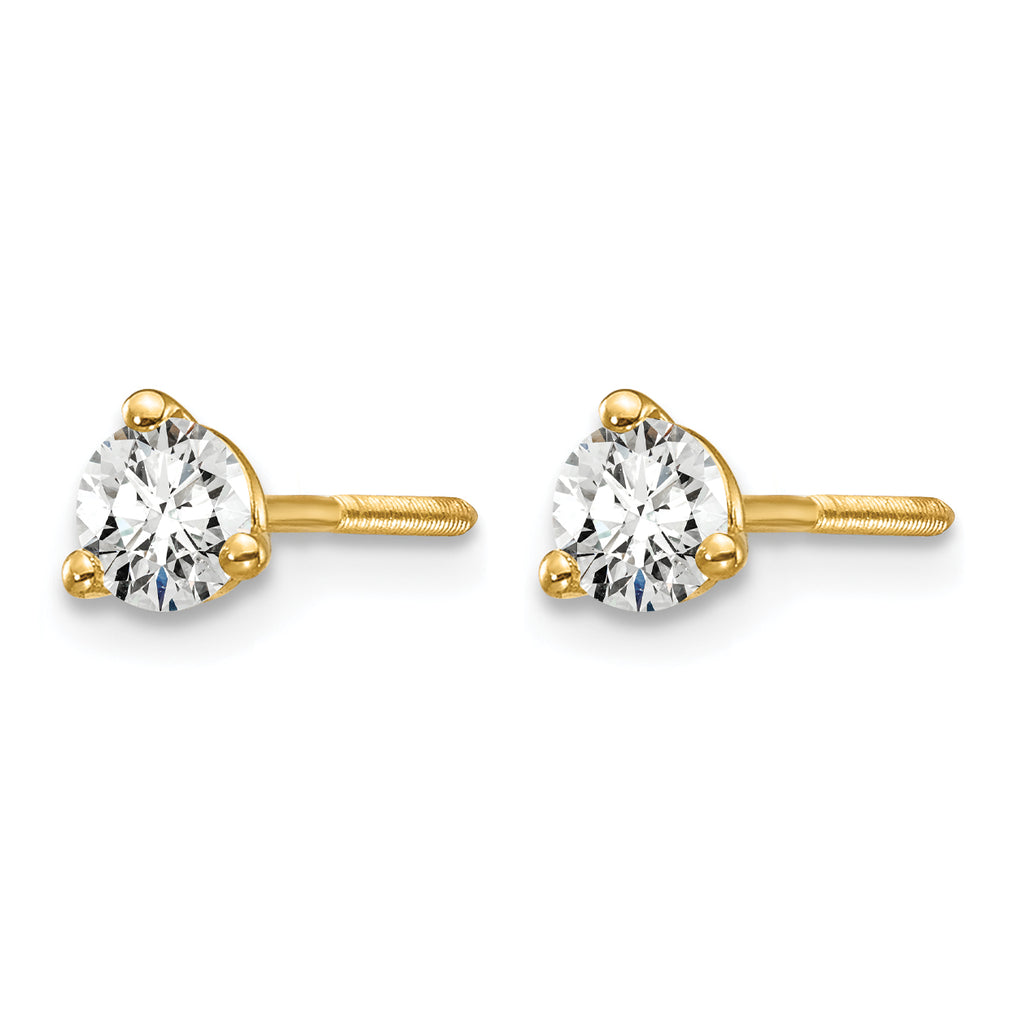 14K Yellow Gold 1/3 ct Certified Lab-Created Diamond VS/SI+ G+, 3-Prong Screw-Back Stud Earrings