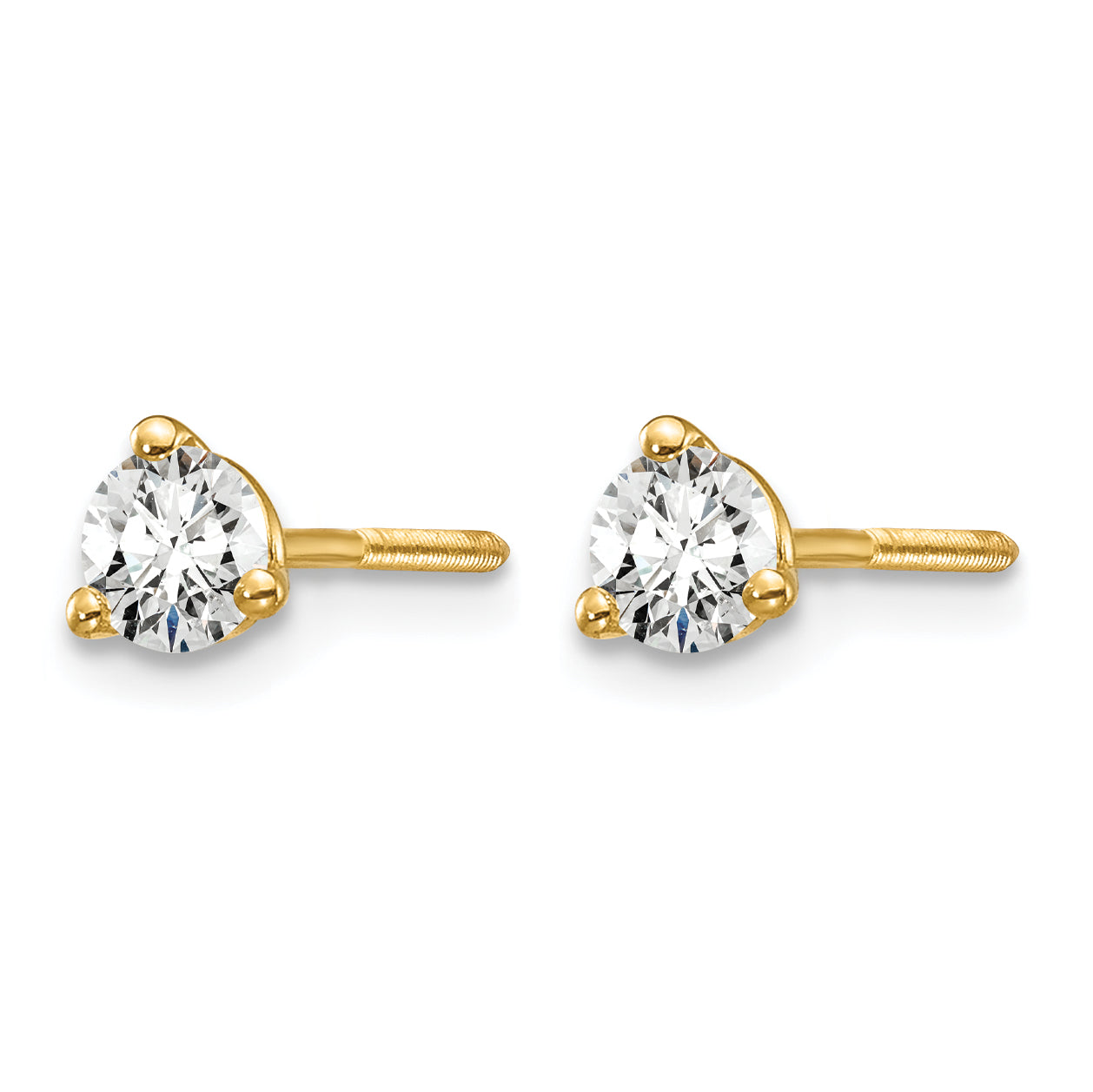 14K Yellow Gold 1/3 ct Certified Lab-Created Diamond VS/SI+ G+, 3-Prong Screw-Back Stud Earrings