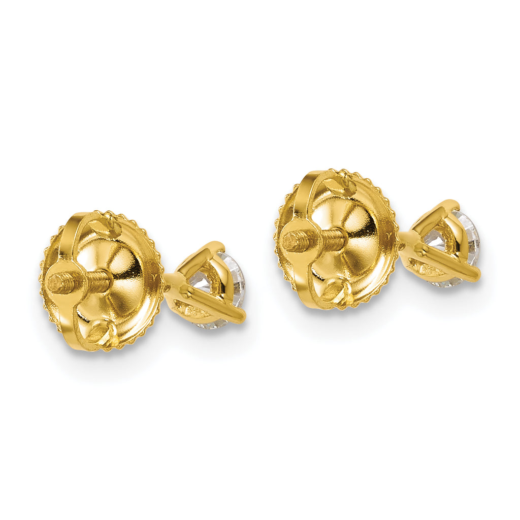 14K Yellow Gold 1/3 ct Lab-Created Diamond VS+ F+, 3-Prong Screw-Back Stud Earrings