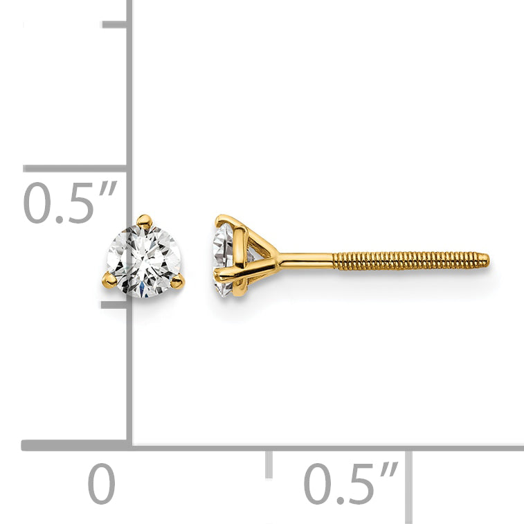 14K Yellow Gold 1/3 ct Lab-Created Diamond VS/SI+ G+, 3-Prong Screw-Back Stud Earrings