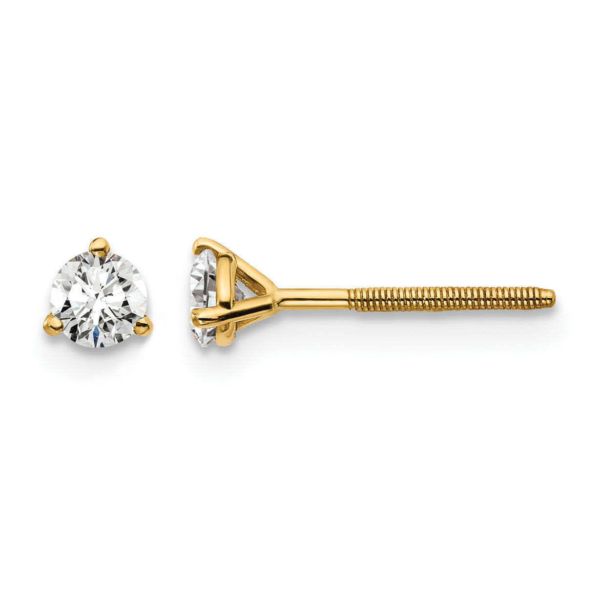 14k 1/3 carat Certified Lab Grown Diamond VS+ F+ Round Complete Three Prong Screwback Stud Earrings