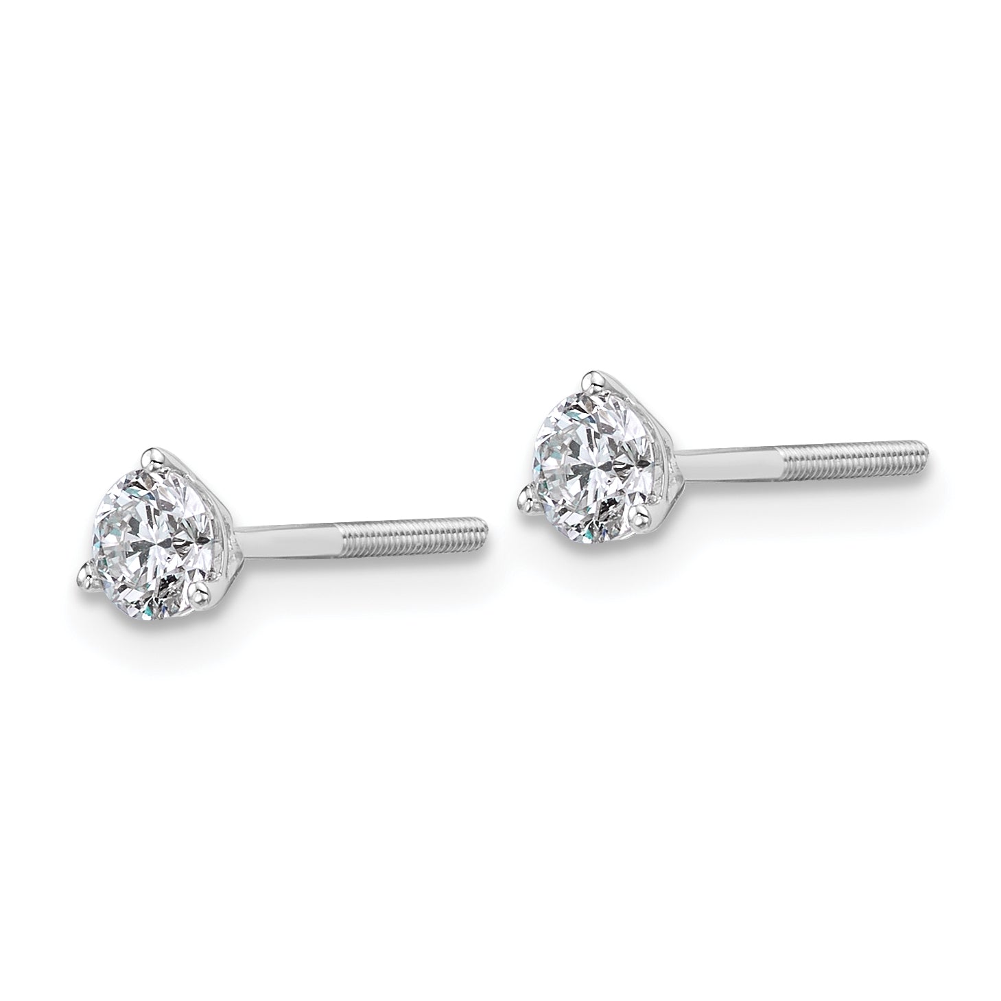18K White Gold 1/2 ct Lab-Created Diamond VS+ F+, 3-Prong Screw-Back Stud Earrings