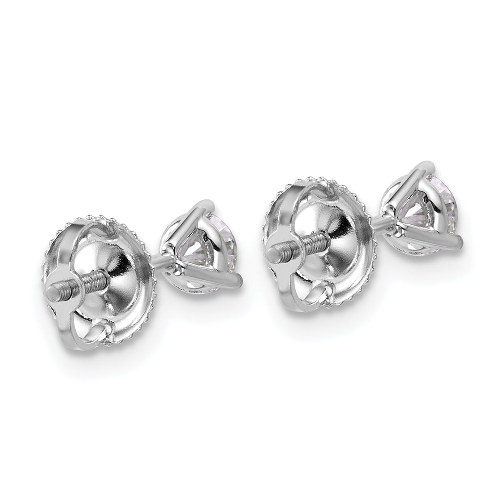 18K White Gold 1/2 ct Certified Lab-Created Diamond VS+ F+, 3-Prong Screw-Back Stud Earrings