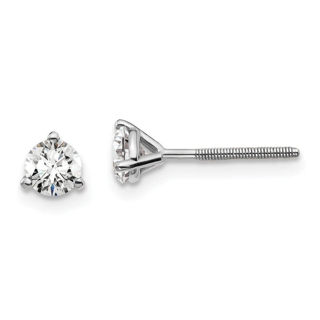 18K White Gold 1/2 ct Lab-Created Diamond VS+ F+, 3-Prong Screw-Back Stud Earrings