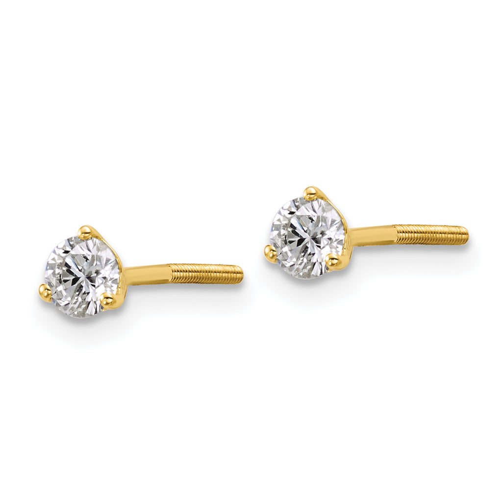 18K Yellow Gold 1/2 ct Lab-Created Diamond VS+ F+, 3-Prong Screw-Back Stud Earrings