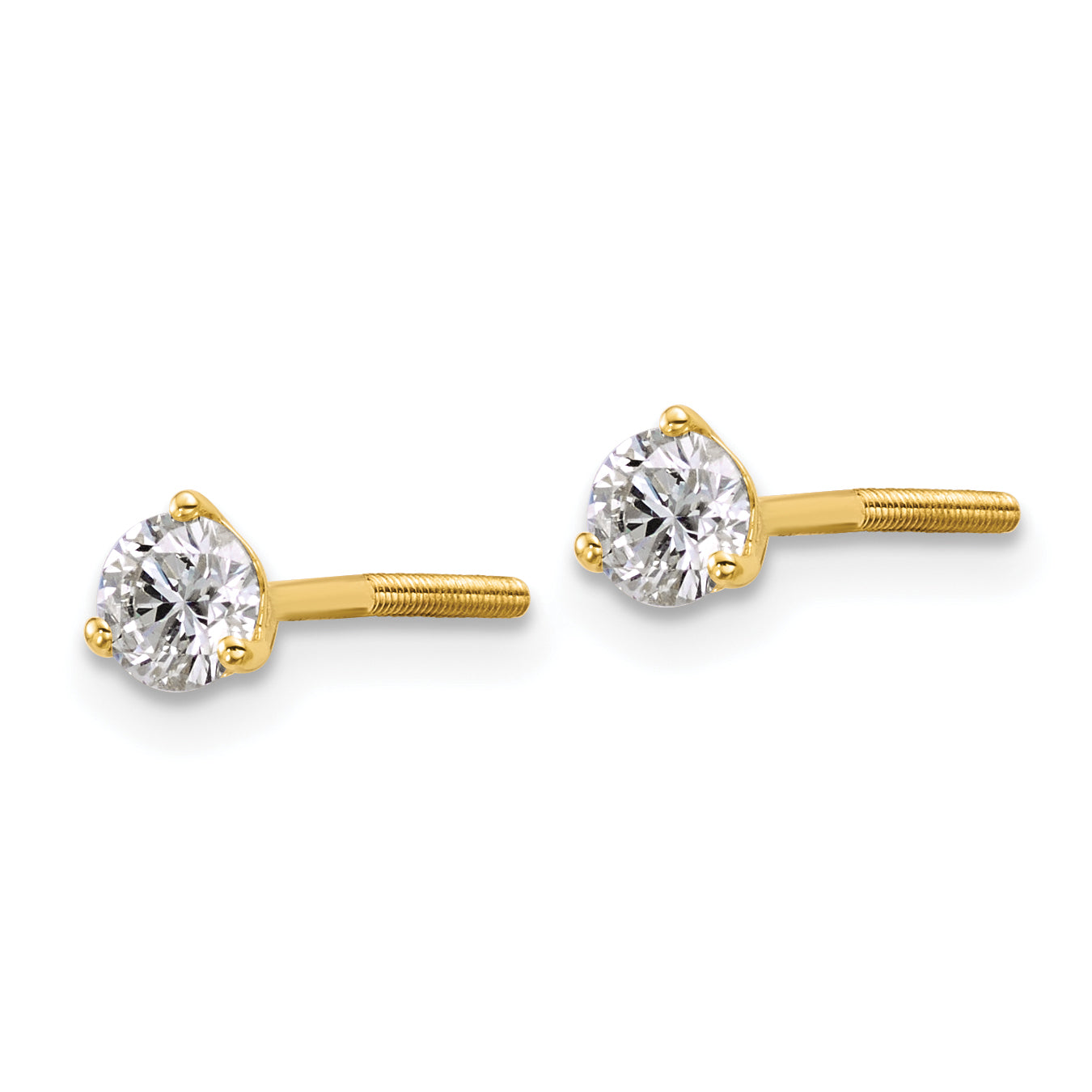 18K Yellow Gold 1/2 ct Certified Lab-Created Diamond VS+ F+, 3-Prong Screw-Back Stud Earrings Secondary image
