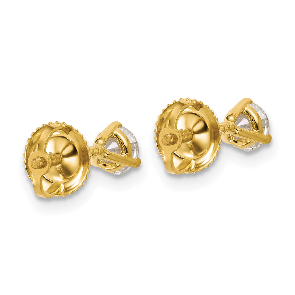 18K Yellow Gold 1/2 ct Certified Lab-Created Diamond VS+ F+, 3-Prong Screw-Back Stud Earrings