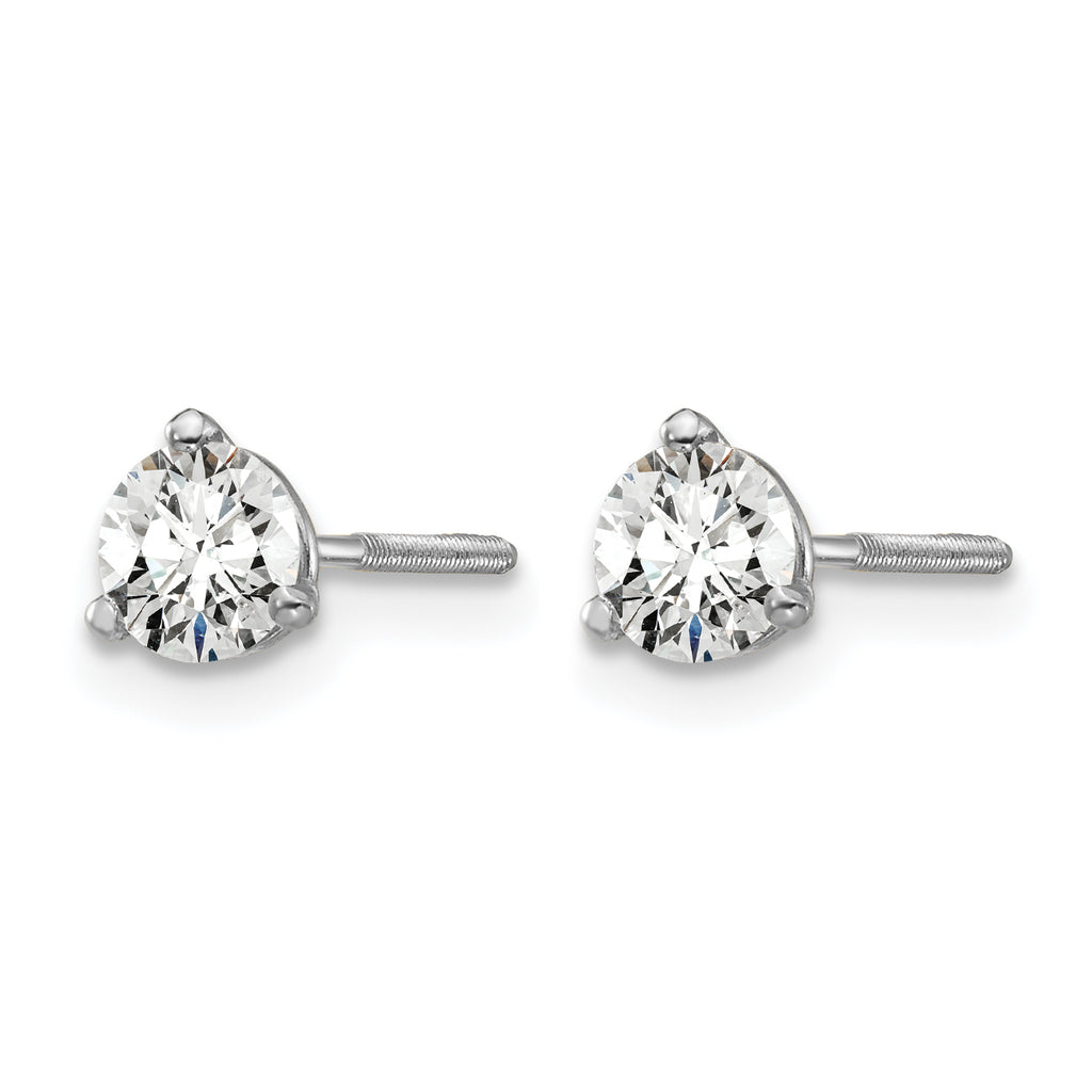 14K White Gold 1/2 ct Lab-Created Diamond VS+ F+, 3-Prong Screw-Back Stud Earrings