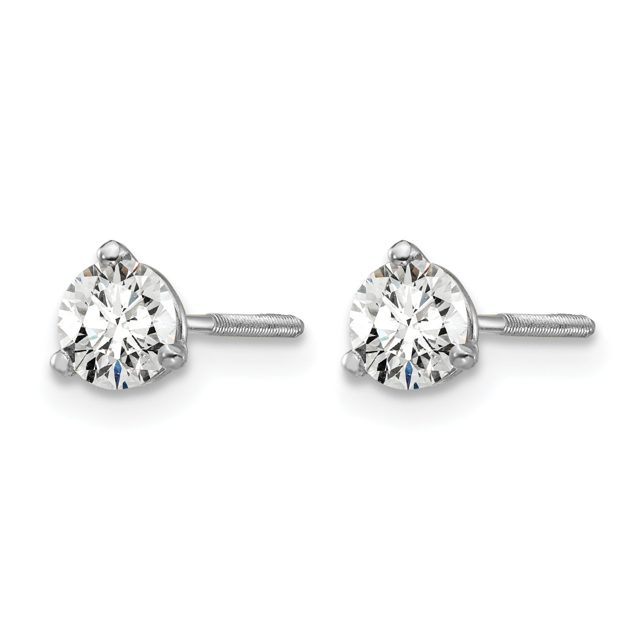 14K White Gold 1/2 ct Certified Lab-Created Diamond VS+ F+, 3-Prong Screw-Back Stud Earrings