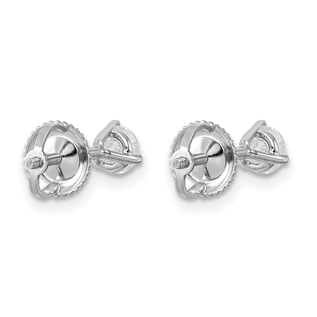 14K White Gold 1/2 ct Lab-Created Diamond VS+ F+, 3-Prong Screw-Back Stud Earrings