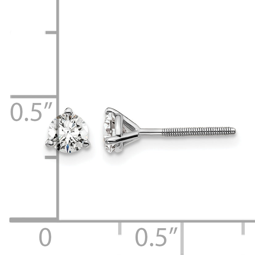 14K White Gold 1/2 ct Certified Lab-Created Diamond VS+ F+, 3-Prong Screw-Back Stud Earrings