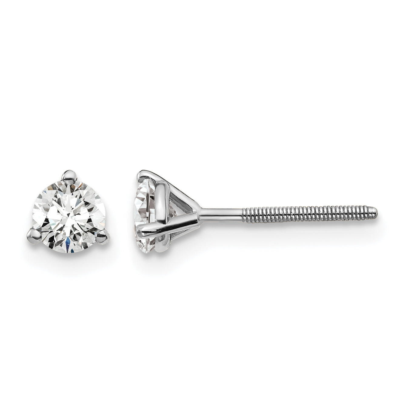 14K White Gold 1/2 ct Certified Lab-Created Diamond VS/SI+ G+, 3-Prong Screw-Back Stud Earrings