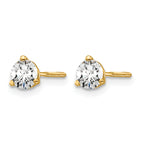 14K Yellow Gold 1/2 ct Certified Lab-Created Diamond VS+ F+, 3-Prong Screw-Back Stud Earrings