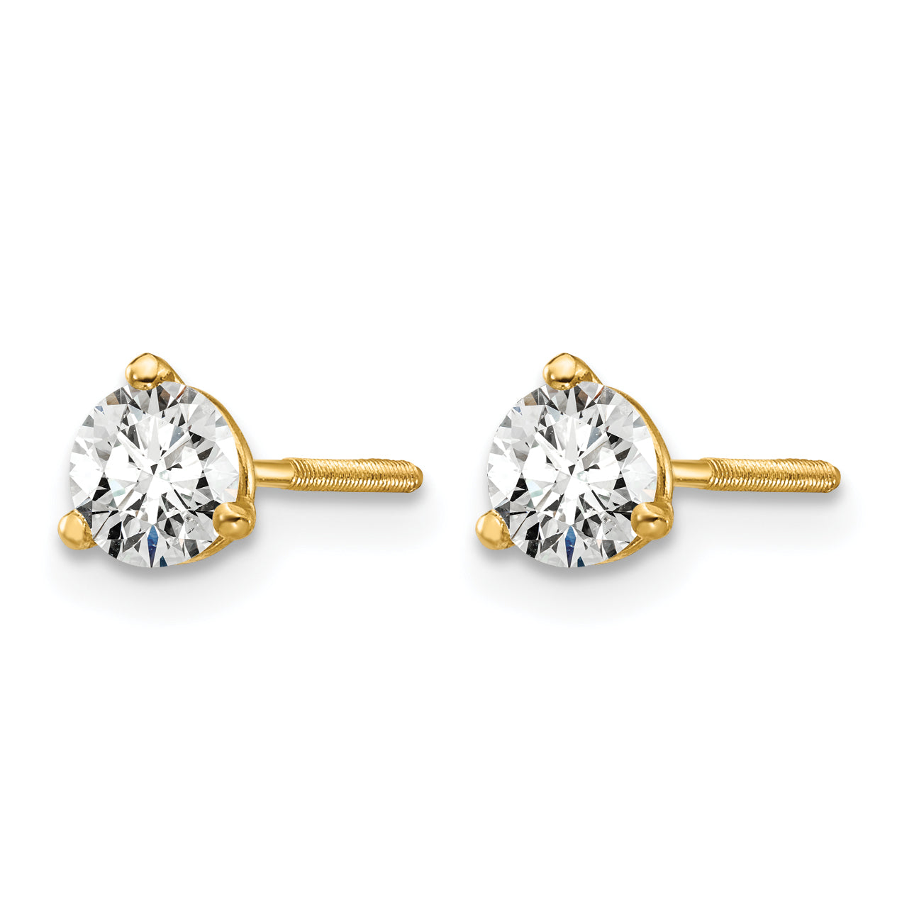 14K Yellow Gold 1/2 ct Lab-Created Diamond VS/SI+ G+, 3-Prong Screw-Back Stud Earrings Secondary image