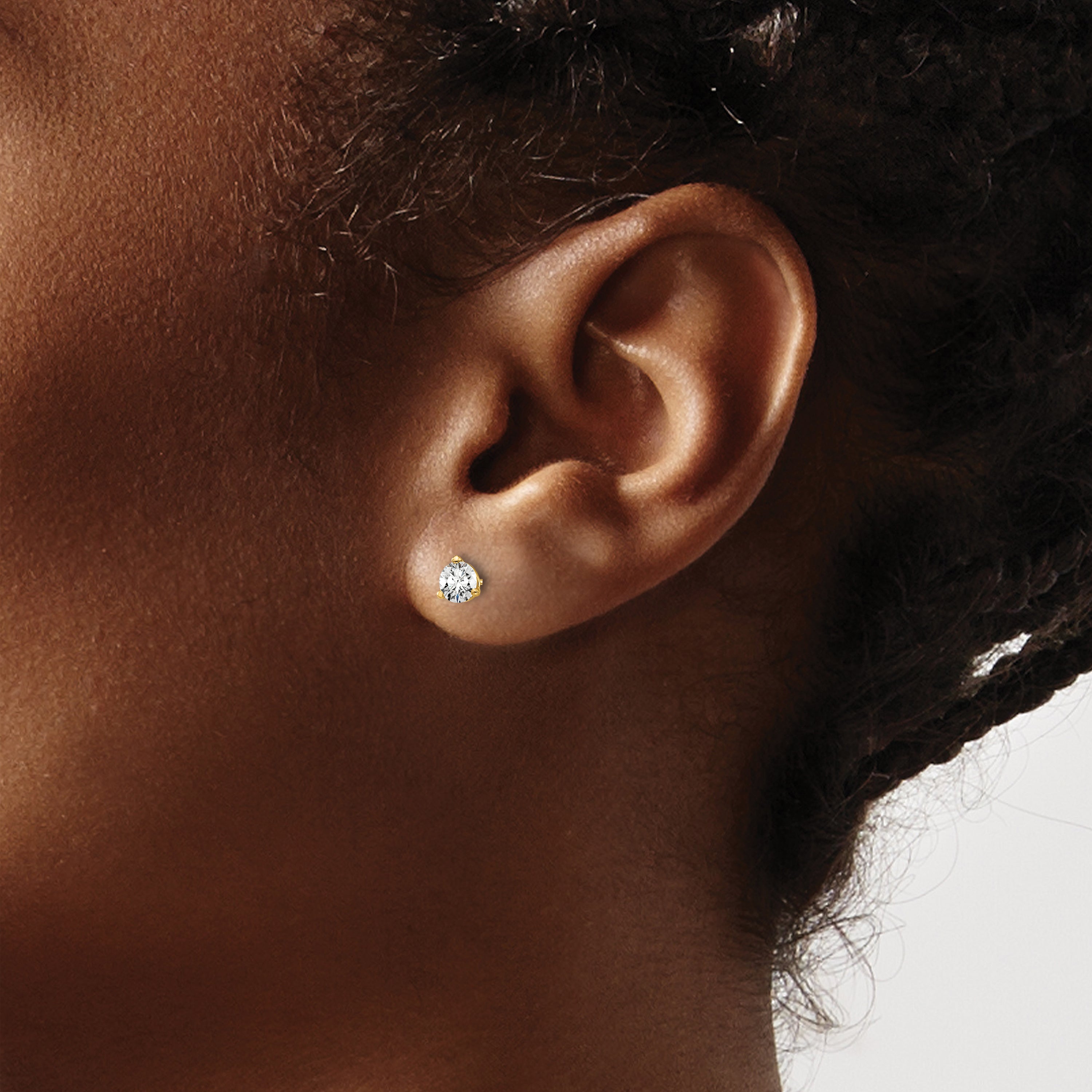 14K Yellow Gold 1/2 ct Lab-Created Diamond VS+ F+, 3-Prong Screw-Back Stud Earrings